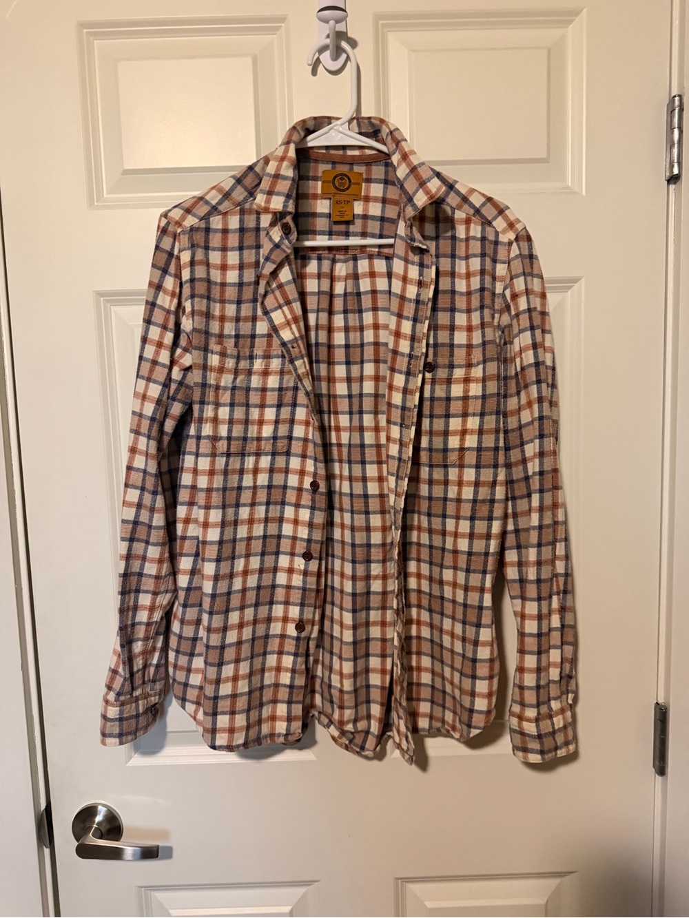 Plaid Button-Down Shirt in Cream, Brown & Blue